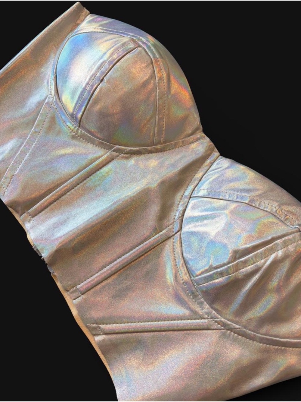 Silver Holographic / Iridescent Bustier Corset Crop Top by REHAB